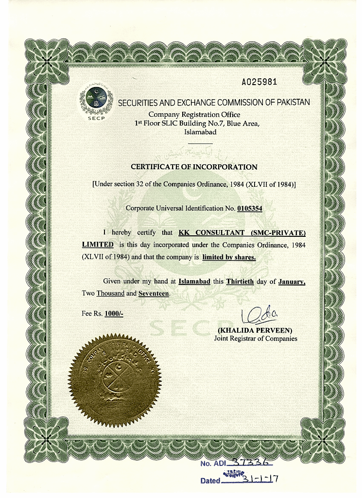 Company Incorporation Certificate