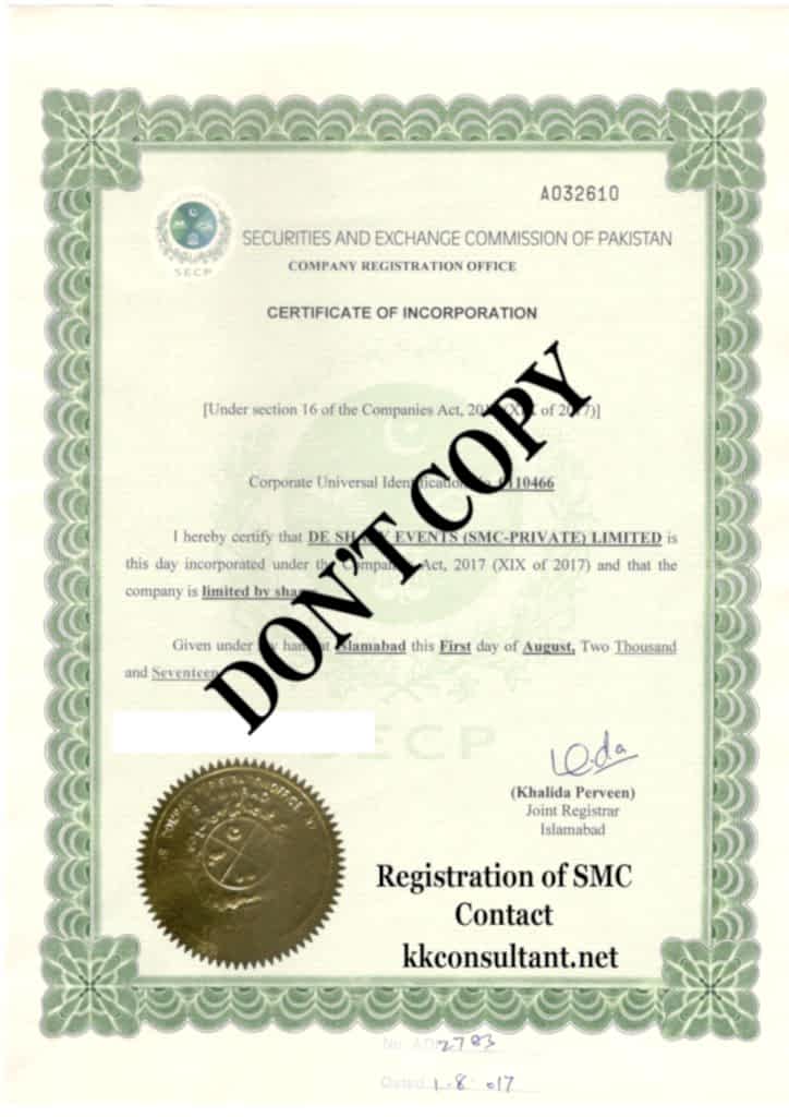 Registration Certificate SMC